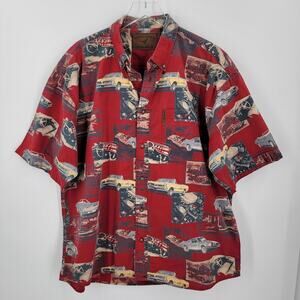 North River Shirt Mens XL Red Classic Cars Print Button Down Short Sleeve Cotton